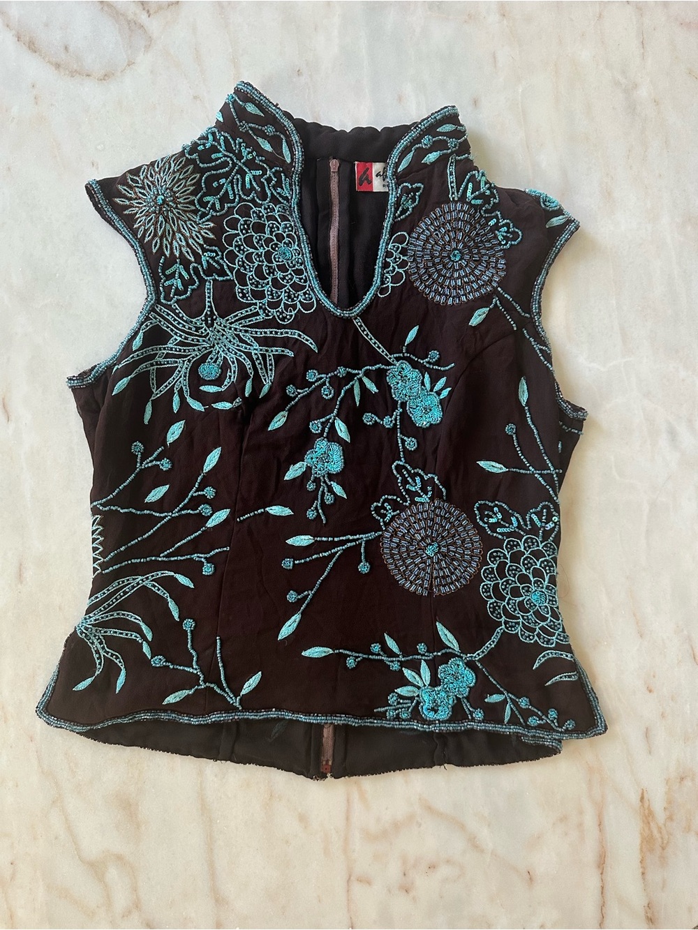 Vintage Aftershock Silk Beaded Sleeveless Blouse - Y2K
